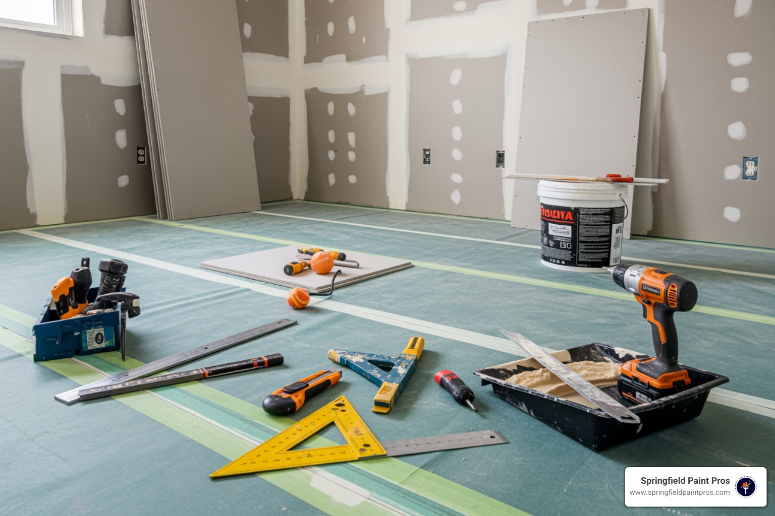 clean and organized work site with drop cloths protecting the floor - drywall companies near me clean and organized work site with drop cloths protecting the floor - drywall companies near me