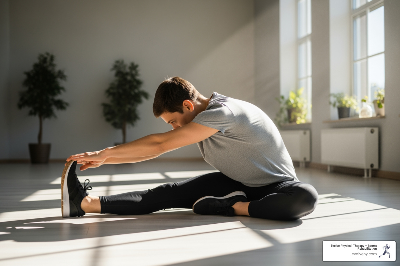 person performing gentle hamstring stretch - manual stretching exercises