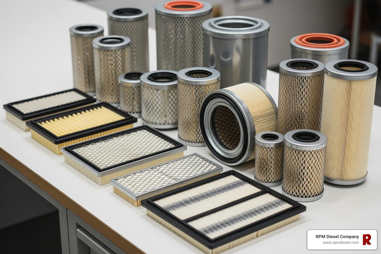Assortment of marine air filters, including panel and cylindrical types - Air filter replacement Assortment of marine air filters, including panel and cylindrical types - Air filter replacement