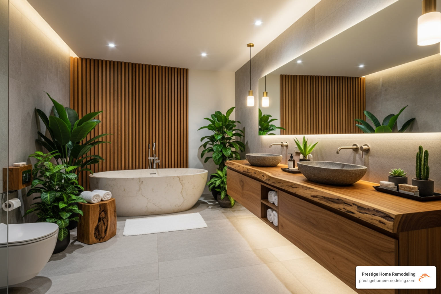 bathroom with organic modern design style - luxury bathroom remodel