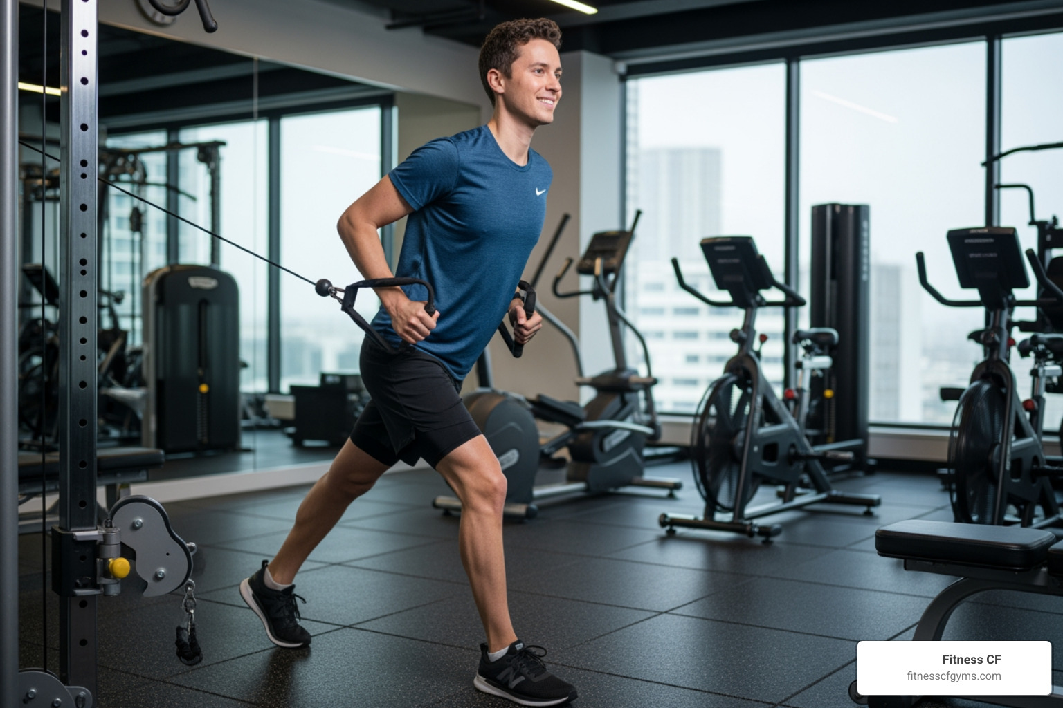 person smiling and looking relaxed while working out - gym in central florida without yearly commitment