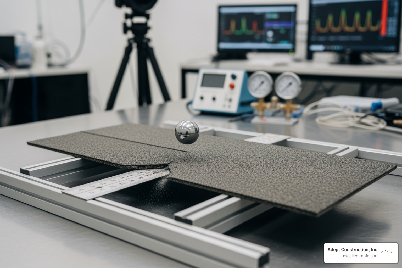 illustration of the UL 2218 steel ball drop test - metal roof hail damage