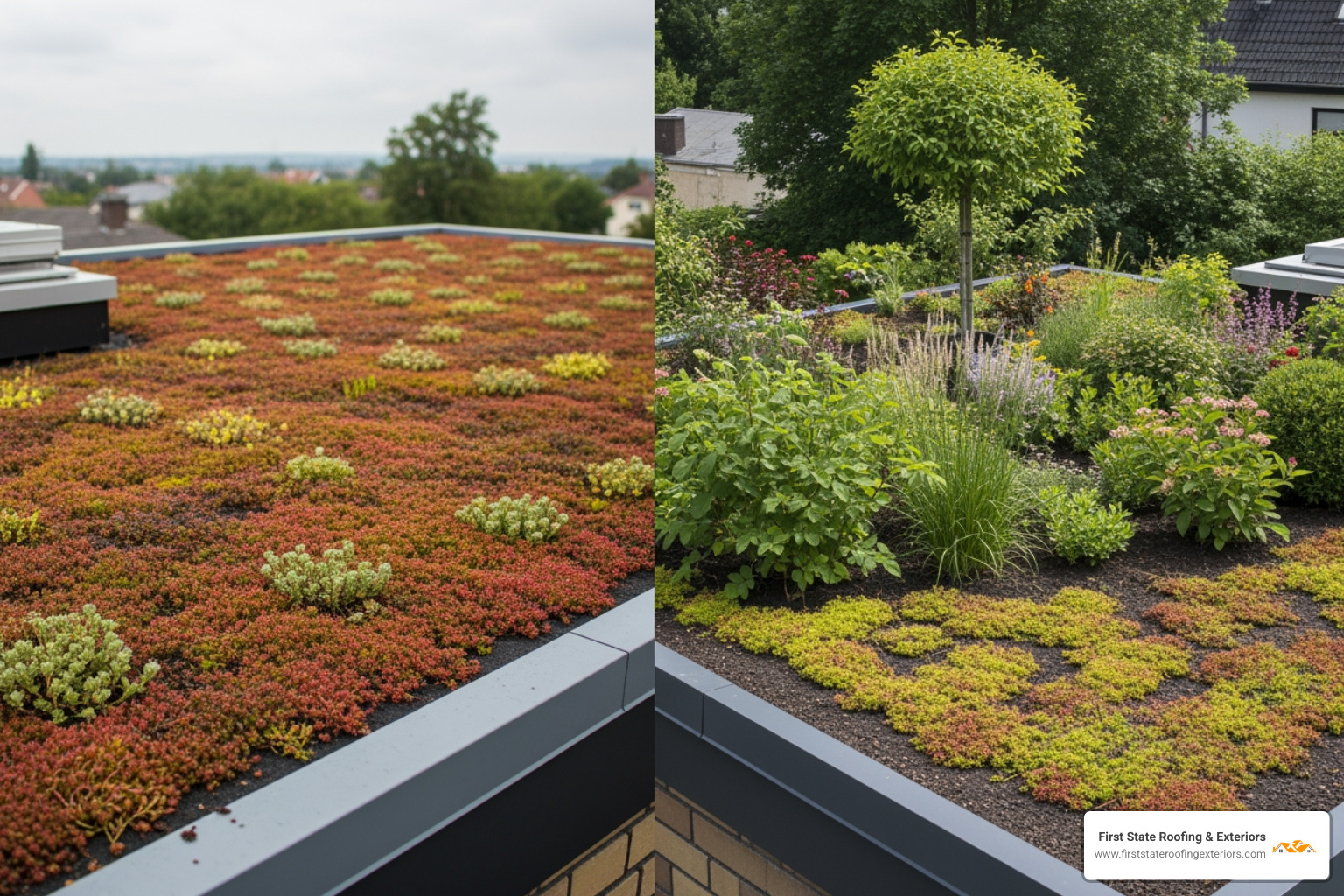 low-profile extensive green roof versus a garden-like intensive green roof - green roof lewes