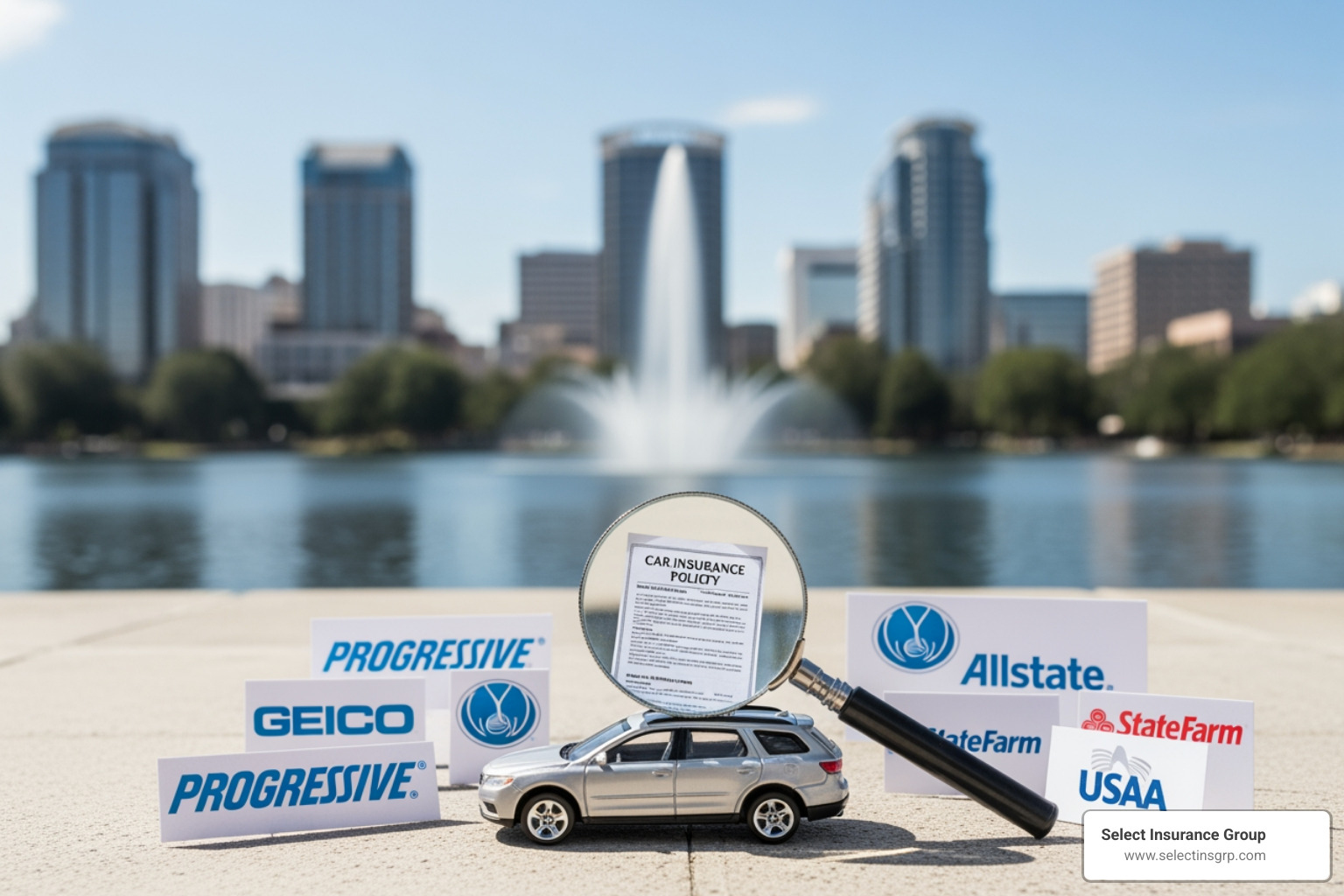 A collage of images representing car insurance rate factors: a map for location, a driver's license for driving record, a car for vehicle type, a calendar for age, and a credit card for credit history - car insurance companies in orlando florida