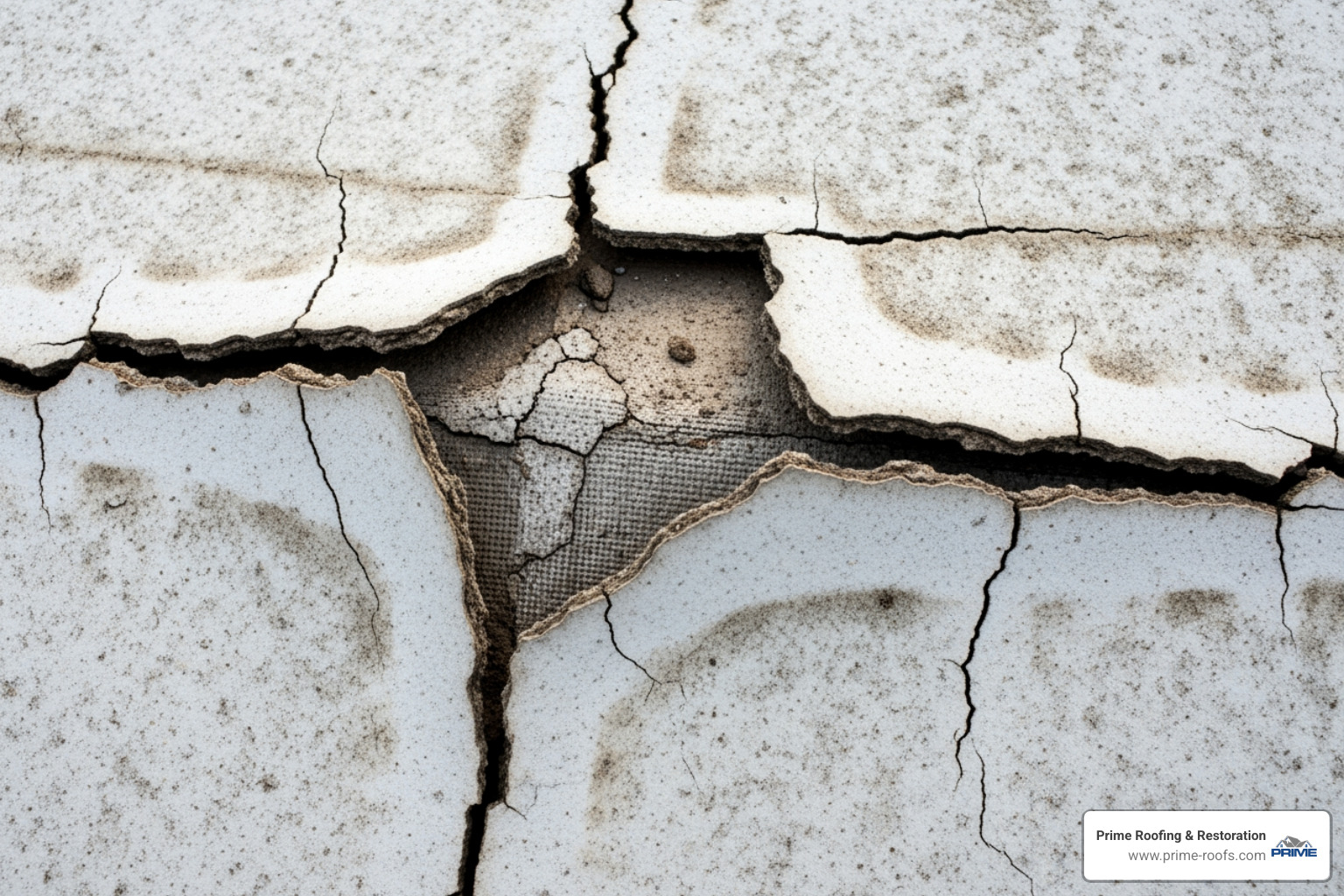 close-up of cracked TPO roofing or rusted metal flashing - commercial roofing company gulf shores al