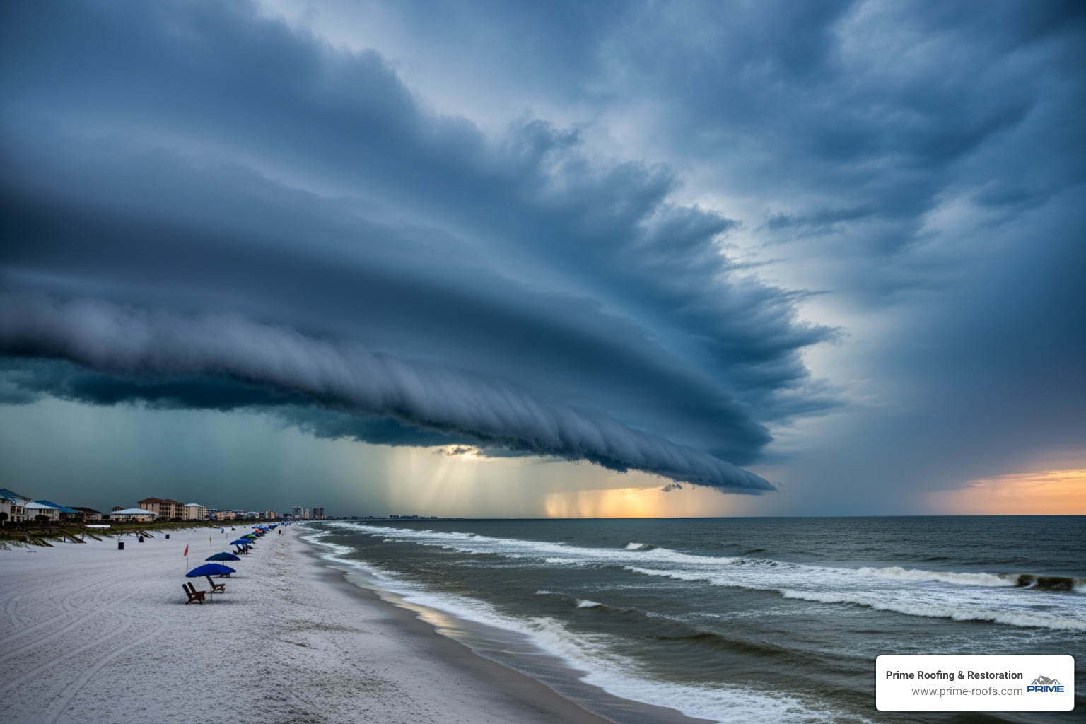 storm clouds gathering over the Gulf Shores coastline - residential roofing company gulf shores al