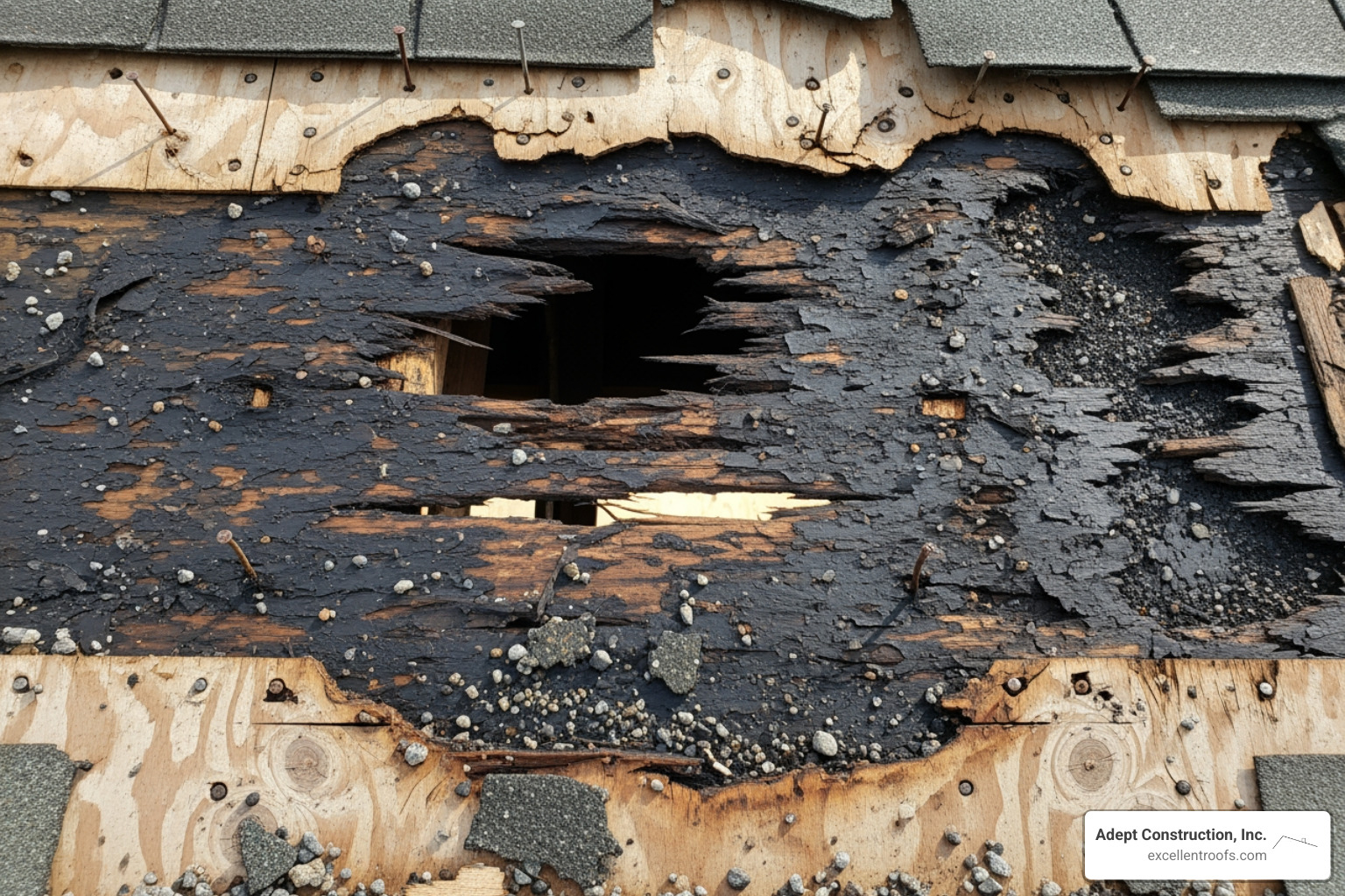 rotted roof decking exposed - residential roofing estimate