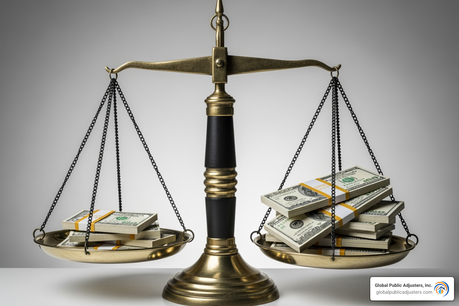 Scale balancing the public adjuster fee against a larger settlement check - Public adjuster fees