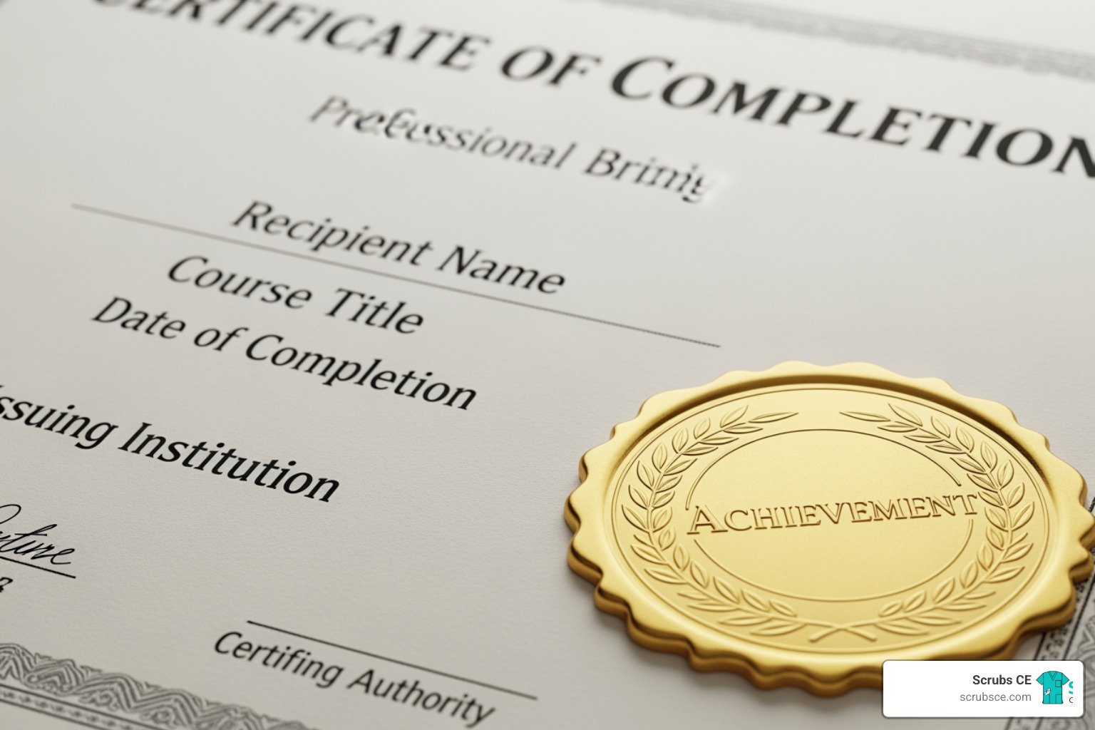 Course certificate with a gold seal - Texas radiology CEU Course certificate with a gold seal - Texas radiology CEU