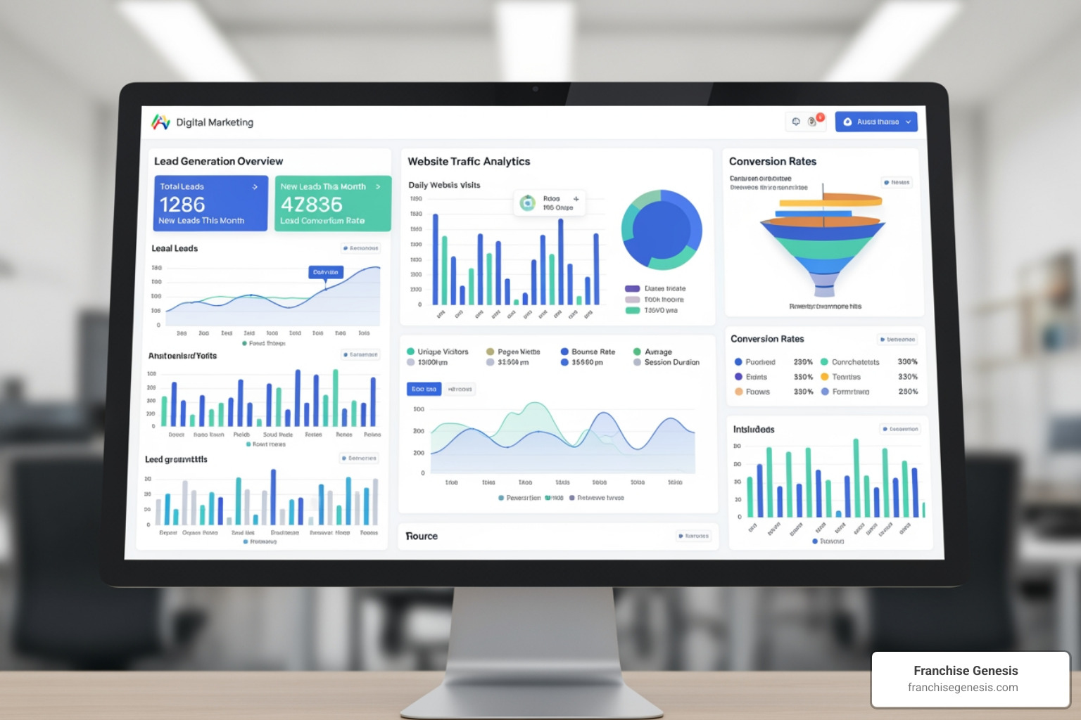 digital marketing dashboard showing lead generation - Cost to franchise