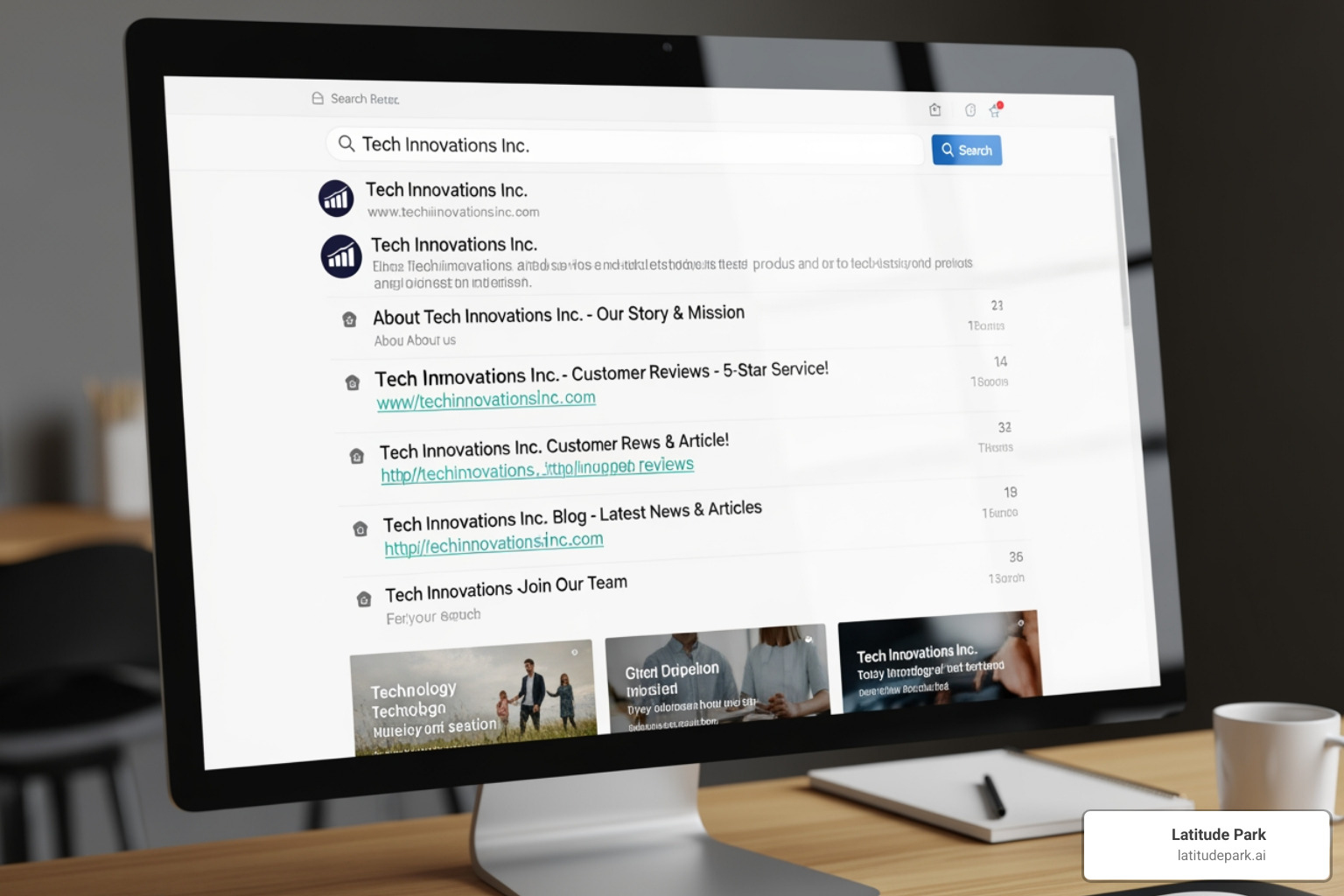 search engine results page showing positive, branded content dominating the first page - Online review management agency