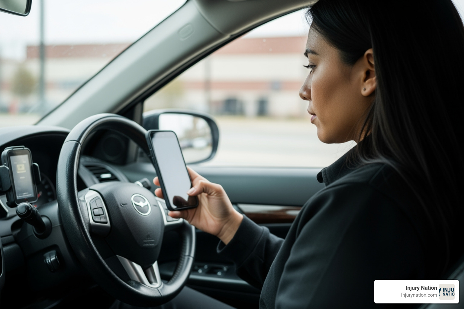 Uber driver looking at phone - if your uber crashes
