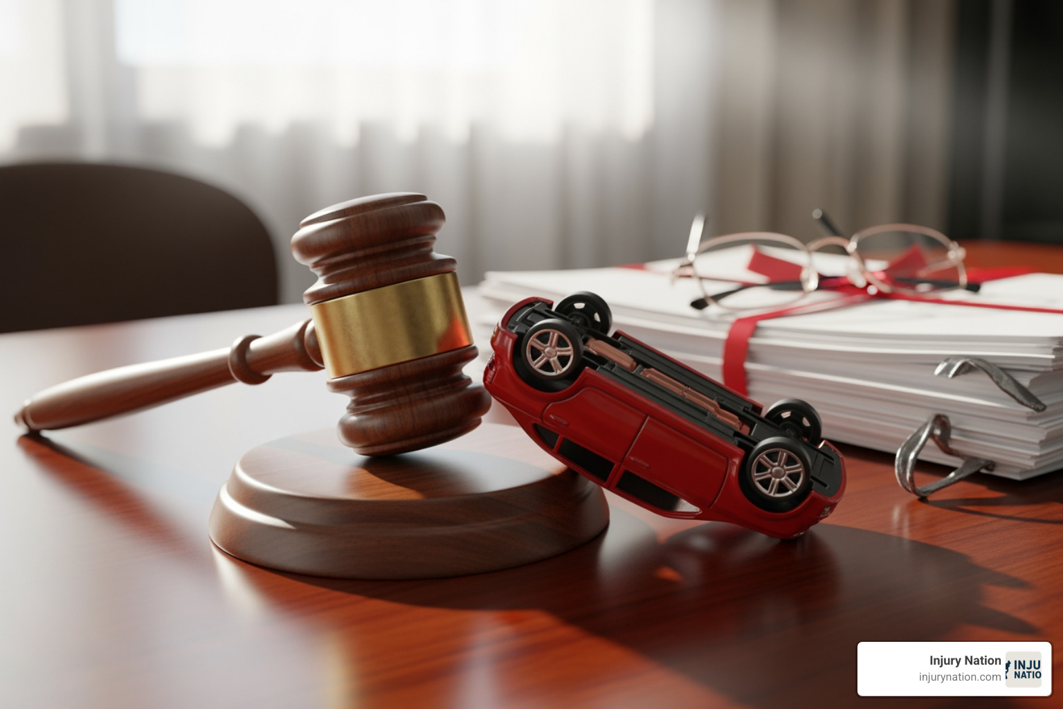 gavel and toy car symbolizing legal judgment - car accident in an uber