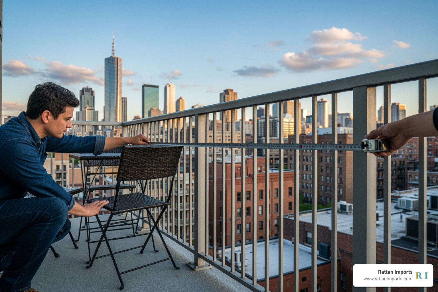 person using a measuring tape on a small balcony - balcony loungers person using a measuring tape on a small balcony - balcony loungers