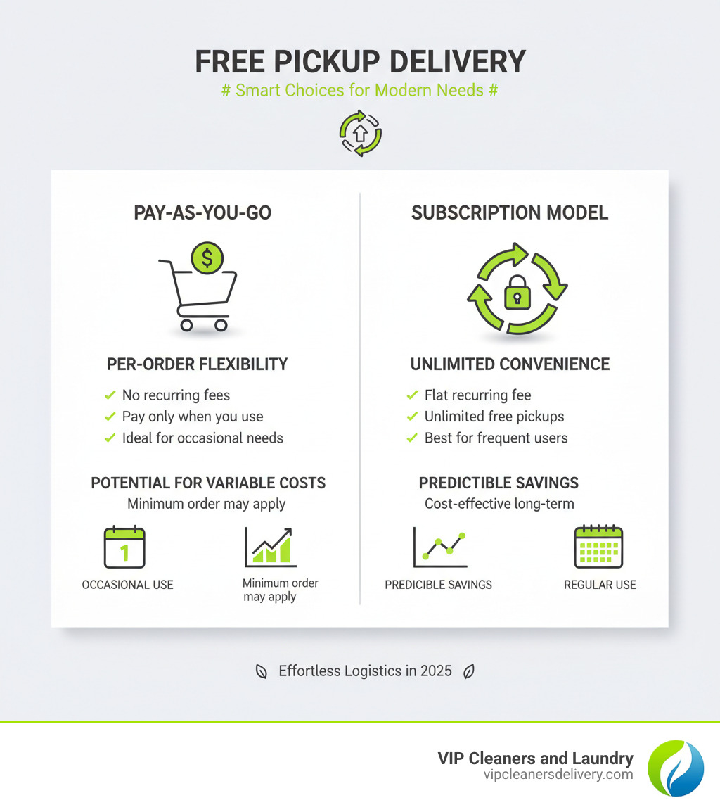 Comparison table of Pay-As-You-Go vs. Subscription models - free pickup delivery infographic Comparison table of Pay-As-You-Go vs. Subscription models - free pickup delivery infographic