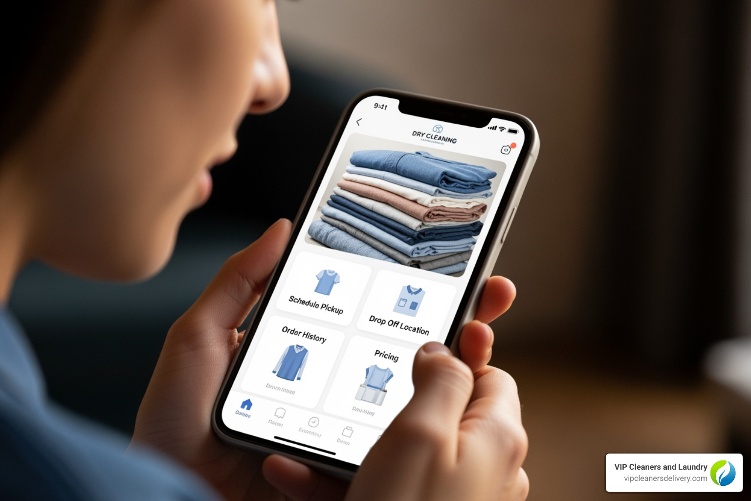 person using dry cleaning app - dry cleaning service