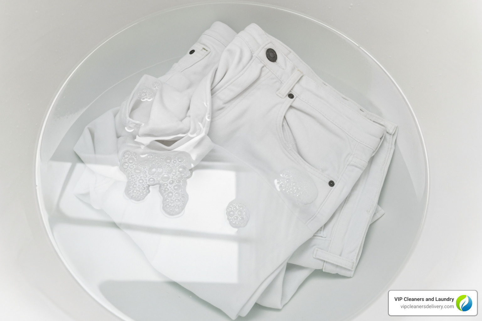white jeans soaking in a clean basin or tub. - how to clean stained white jeans white jeans soaking in a clean basin or tub. - how to clean stained white jeans
