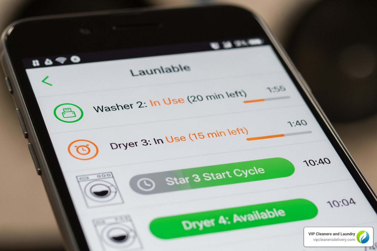 smartphone screen showing a laundry app interface with machine availability - wash laundry mobile