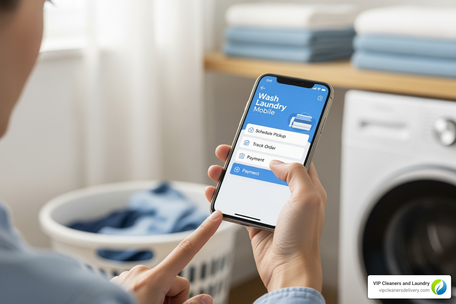 image illustrating the 4-step process of using a mobile laundry app - wash laundry mobile