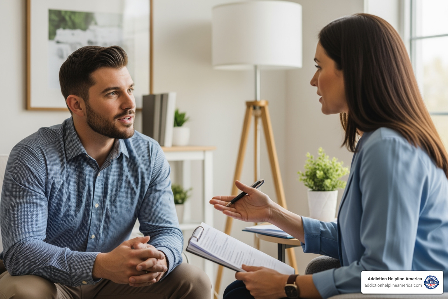 therapy session with veteran and counselor - veteran addiction treatment