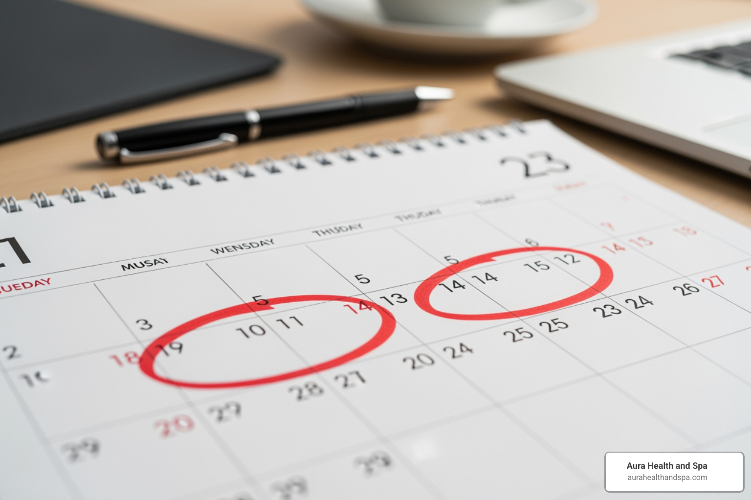 calendar showing a two-week period for botox results to settle - botox michigan