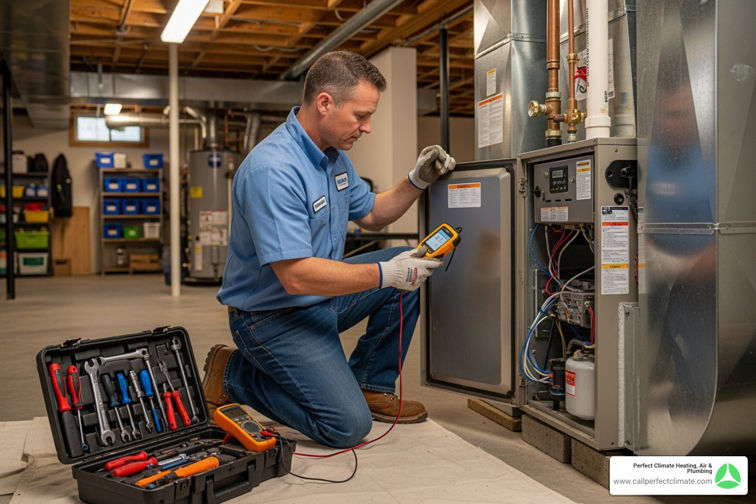 technician performing a furnace tune-up - heating maintenance in princeton in