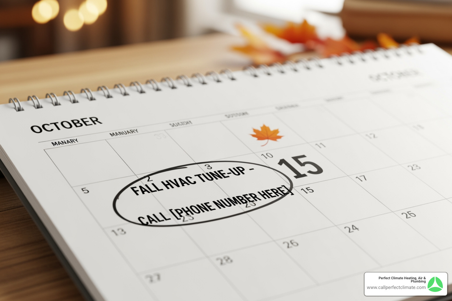calendar with a reminder for a fall HVAC tune-up - heating maintenance in princeton in