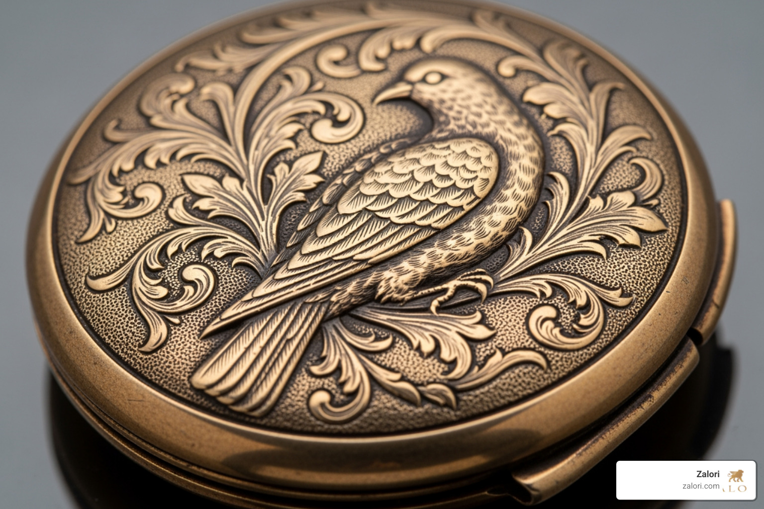 A Victorian locket featuring a detailed bird motif, representative of the era's naturalistic designs - 10kt white gold mourning locket pendant with religious dove