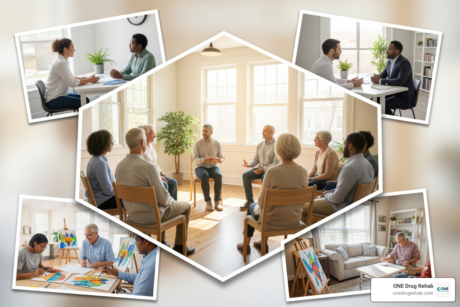 collage of rehab settings - Cost of rehab