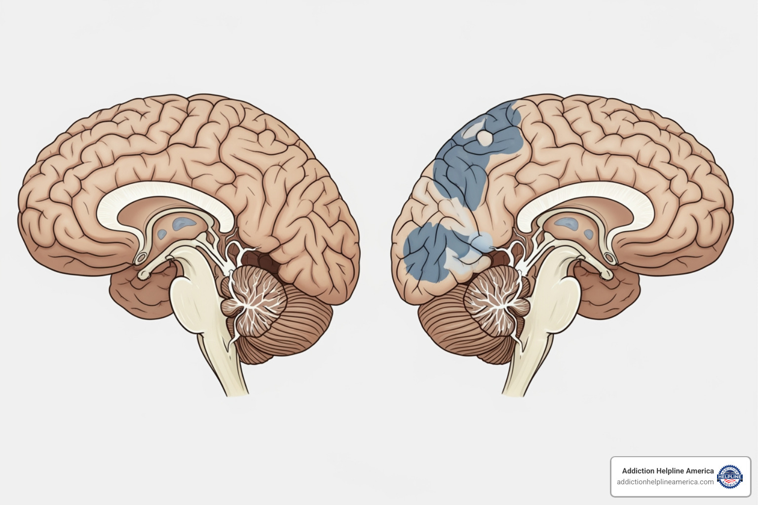 illustration showing the difference between a healthy adolescent brain and one affected by prolonged substance use, highlighting areas of reduced activity or altered structure - drug rehab centers for minors