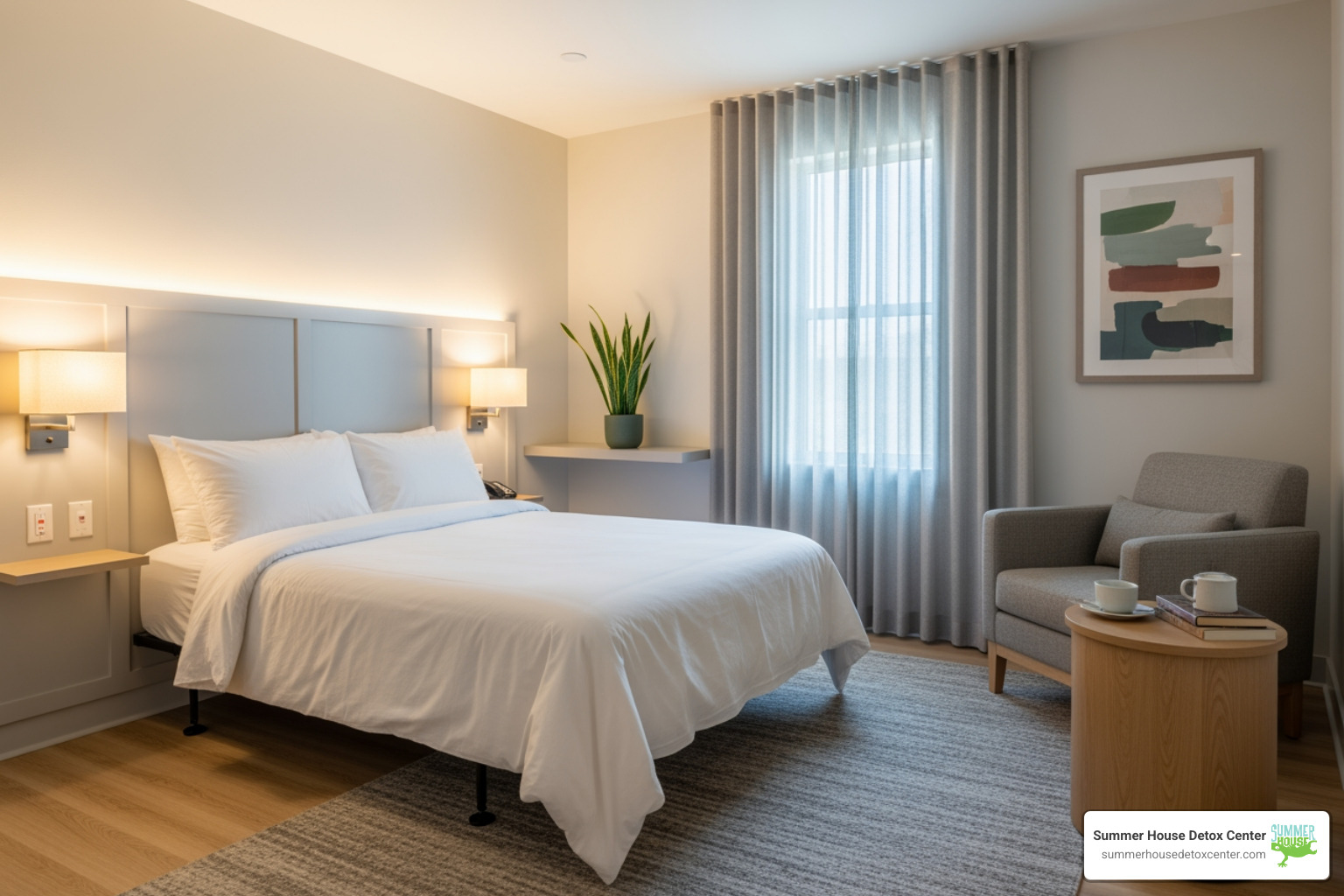 Comfortable and private room at a detox facility, emphasizing a supportive environment for recovery - alcohol addiction and withdrawal