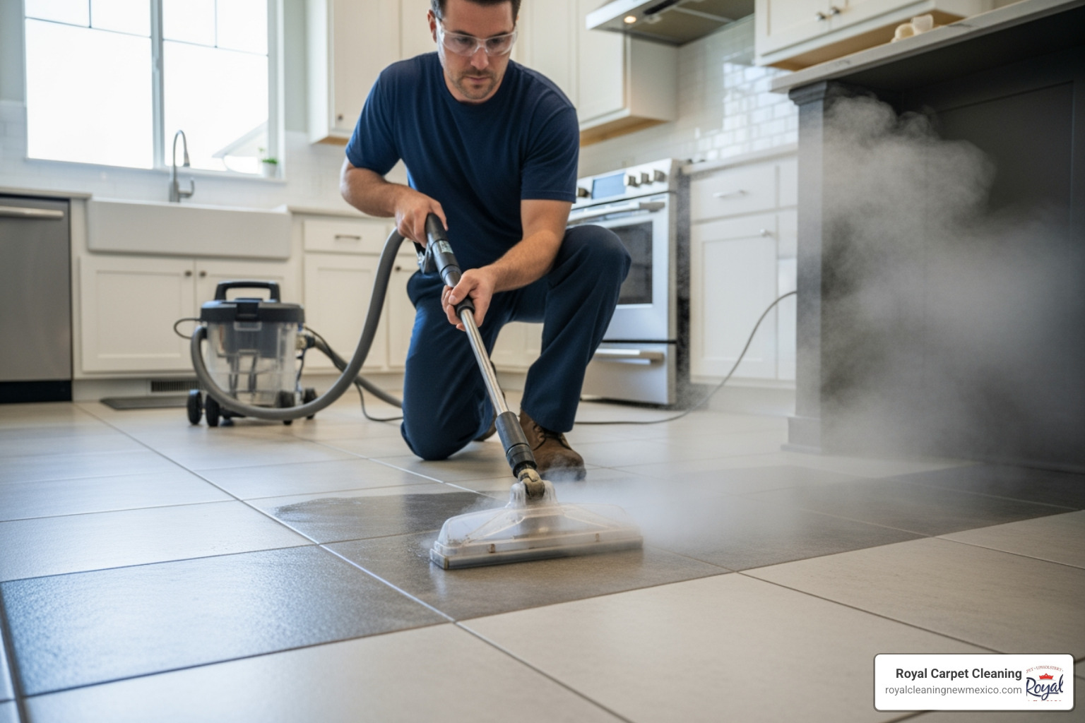 a technician using a professional tile and grout cleaning wand - tile cleaning Albuquerque NM