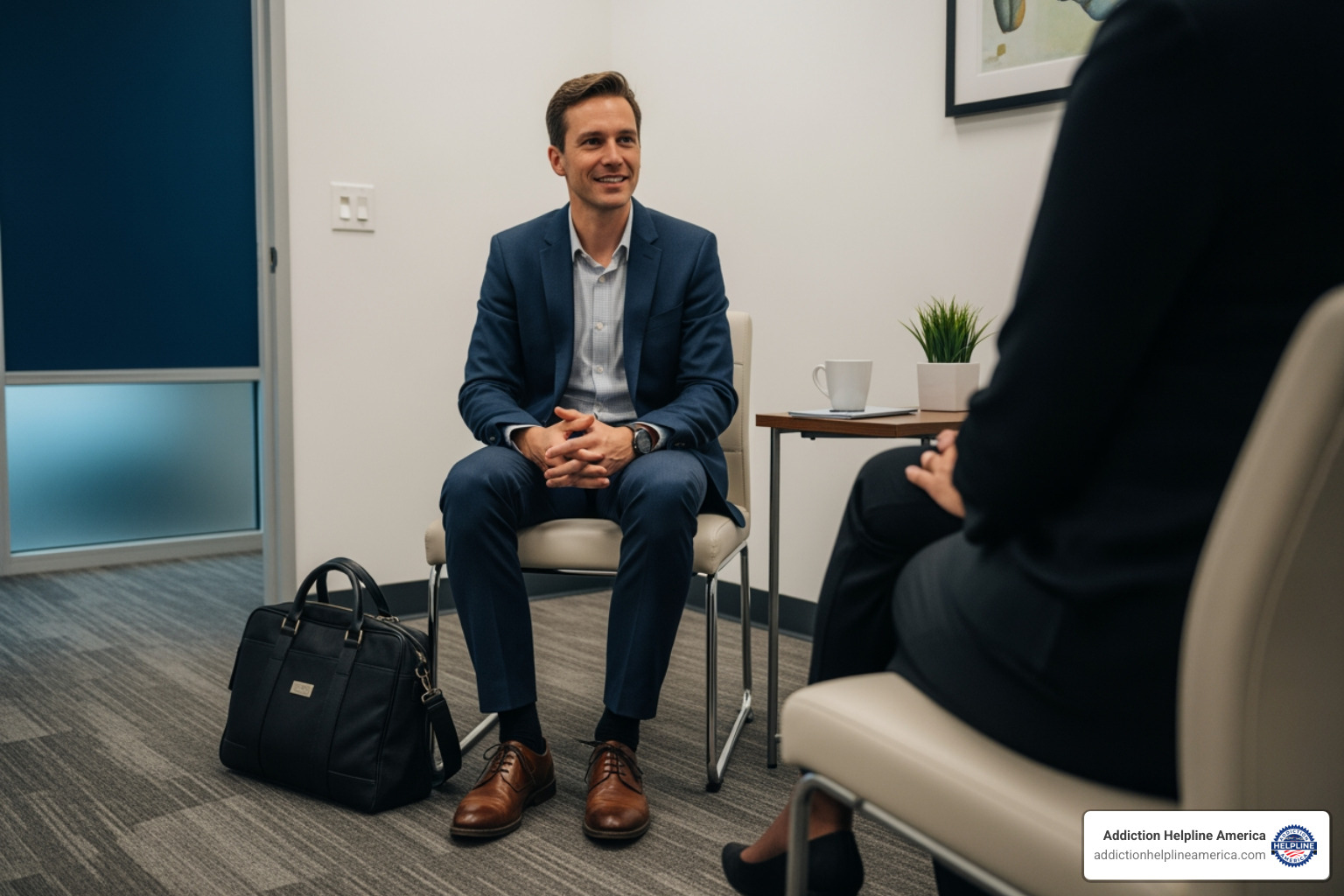 person attending a therapy session while holding a work bag - Outpatient rehab Indiana person attending a therapy session while holding a work bag - Outpatient rehab Indiana