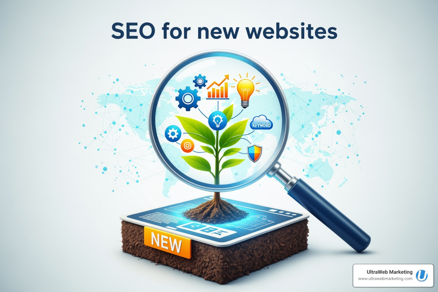 A spider weaving a web on a webpage with callouts pointing to the title tag, meta description, H1, and URL - SEO for new websites A spider weaving a web on a webpage with callouts pointing to the title tag, meta description, H1, and URL - SEO for new websites