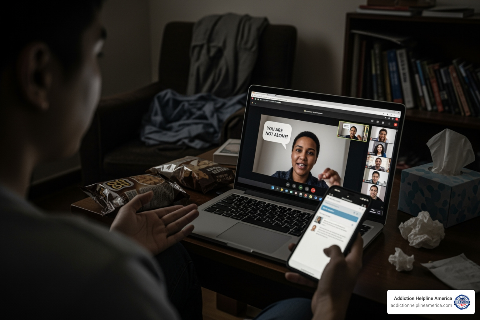 A screen showing a virtual group therapy session - Addiction help online A screen showing a virtual group therapy session - Addiction help online