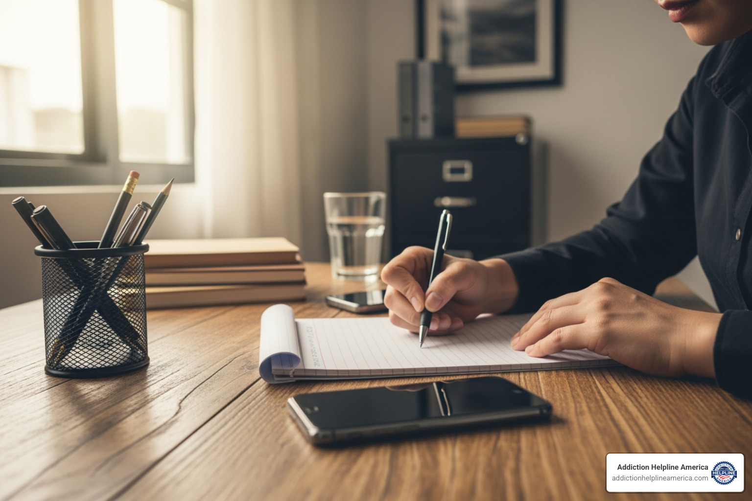 person writing notes before making phone call - Free drug helpline person writing notes before making phone call - Free drug helpline