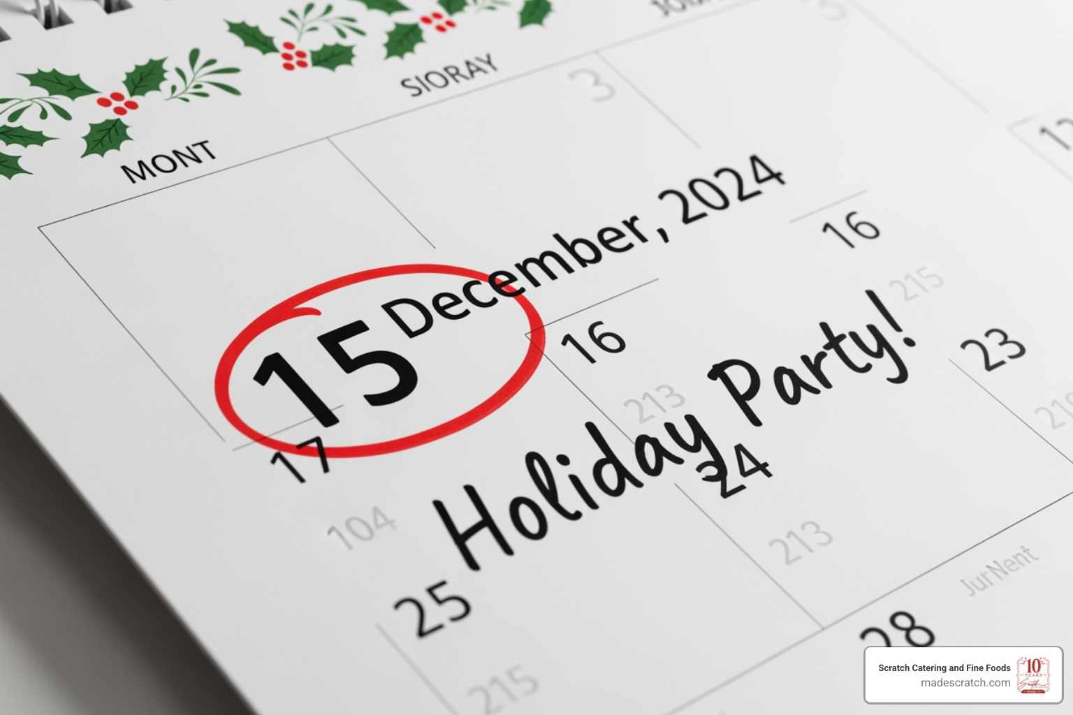 calendar with a date circled for a holiday party - catering holiday party grapevine tx
