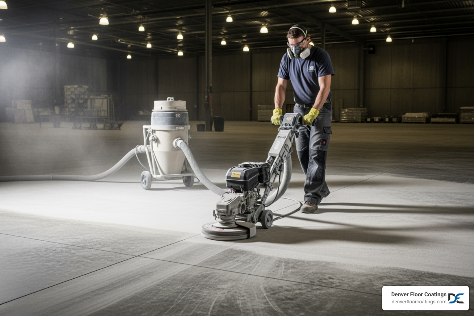 professional using a diamond grinder to prepare a concrete floor - commercial epoxy coatings professional using a diamond grinder to prepare a concrete floor - commercial epoxy coatings