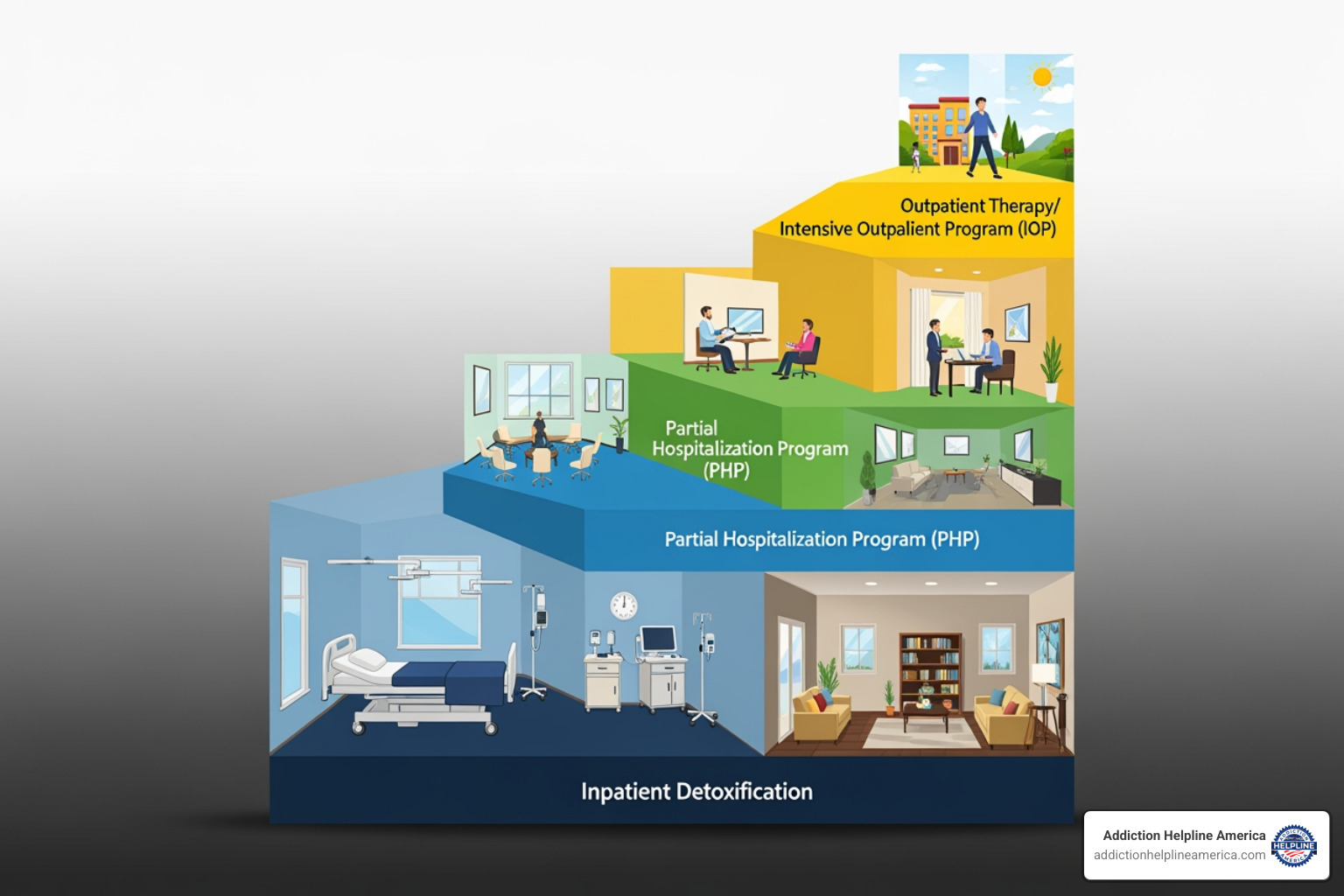 illustration of the different levels of care in addiction treatment from most to least intensive - where can i find alcohol rehab in florida illustration of the different levels of care in addiction treatment from most to least intensive - where can i find alcohol rehab in florida