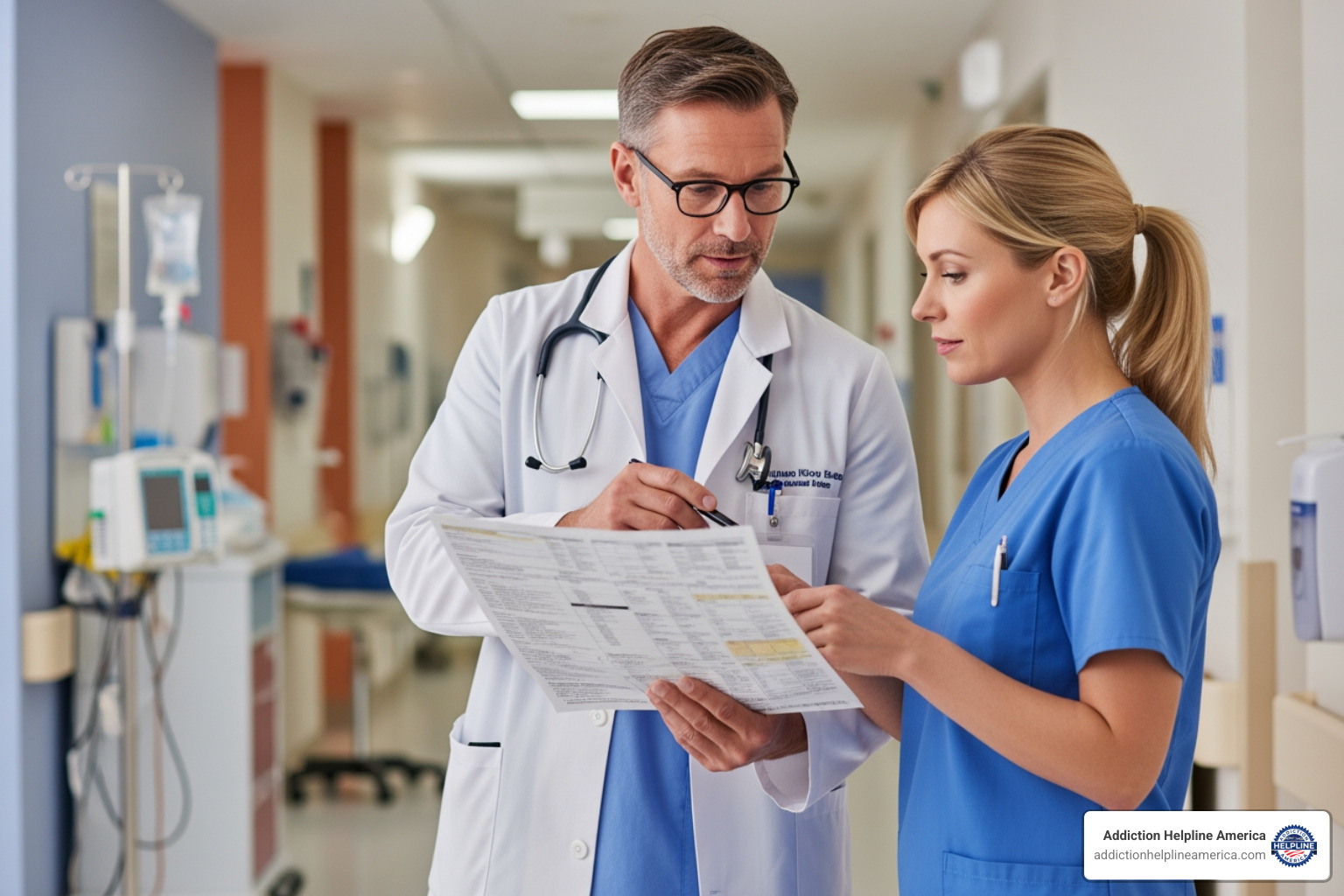 doctor and nurse reviewing chart - Emergency detox services