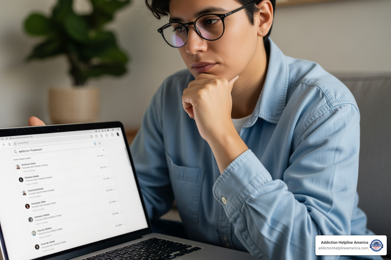 person using a laptop to research treatment centers - find addiction rehab