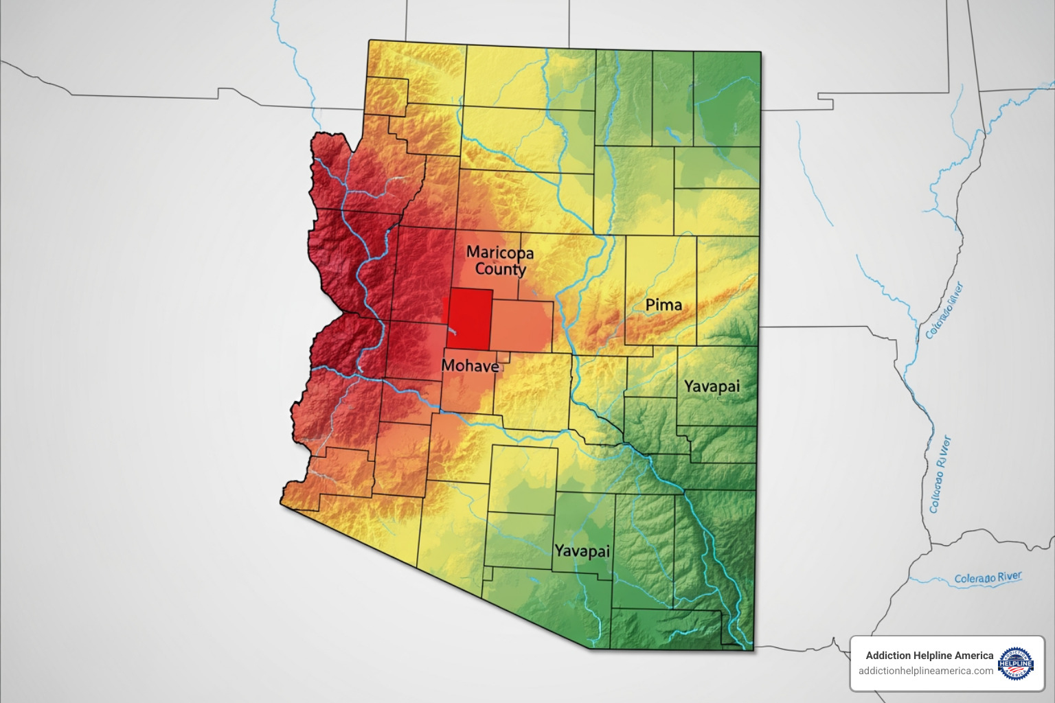 map of Arizona highlighting Maricopa County and other key areas affected by the opioid crisis - Substance abuse Arizona map of Arizona highlighting Maricopa County and other key areas affected by the opioid crisis - Substance abuse Arizona