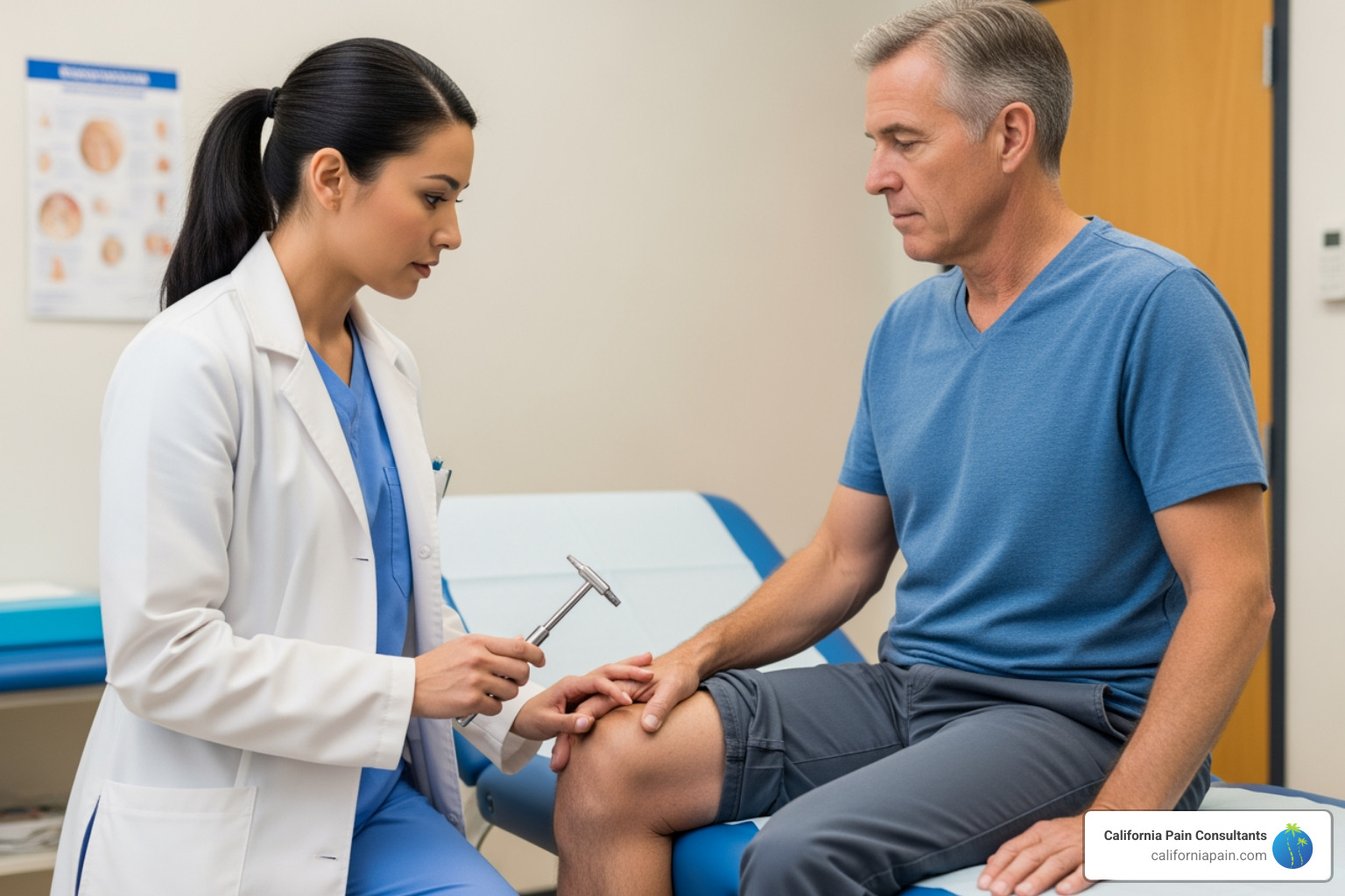 Doctor performing neurological exam on patient - Nerve damage treatment