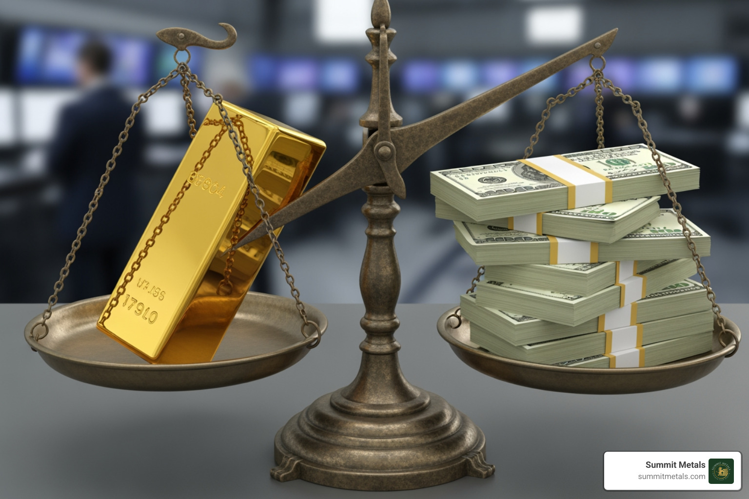 Chart showing inverse relationship between US Dollar Index and Gold Price - 1 oz of pure gold price
