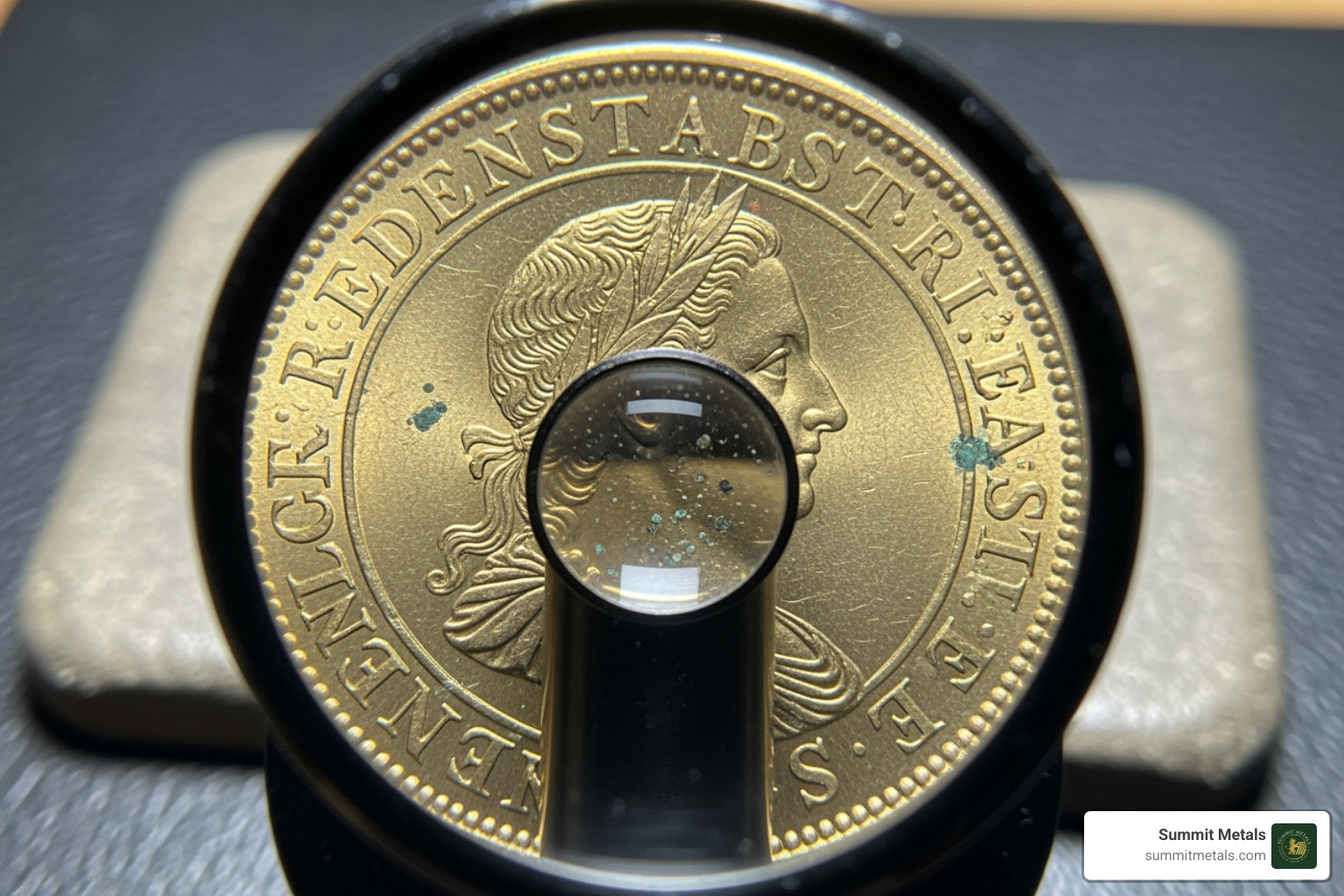 jeweler's loupe examining a gold coin - Sell gold Salt Lake jeweler's loupe examining a gold coin - Sell gold Salt Lake