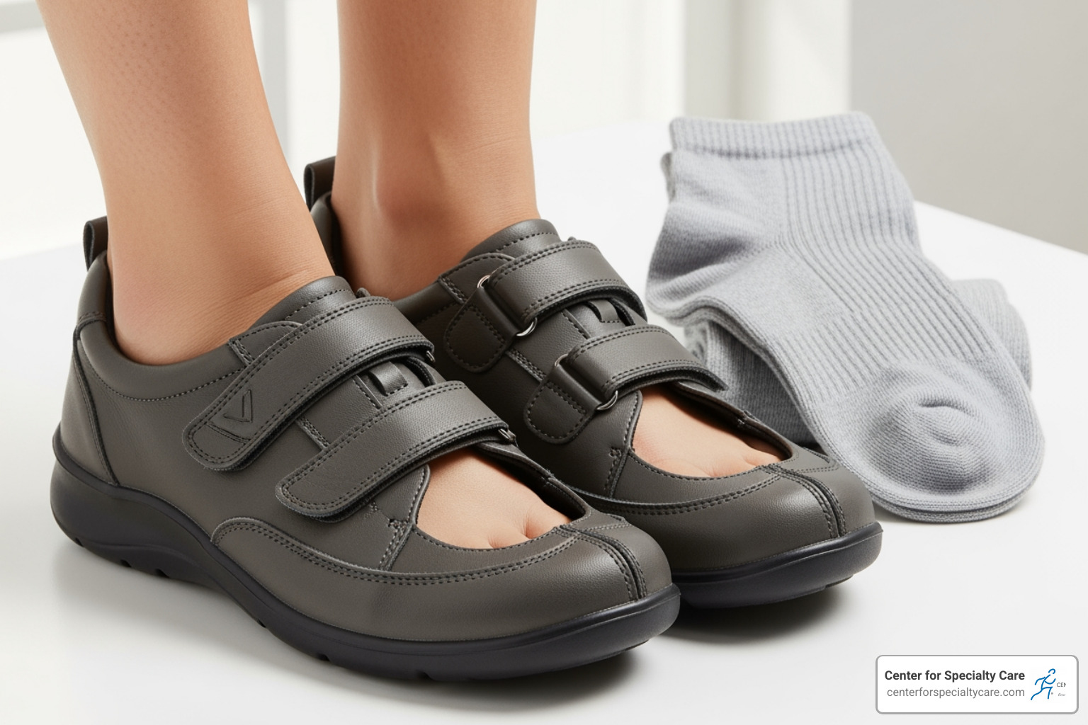 well-fitting diabetic shoes and moisture-wicking socks - diabetic foot care