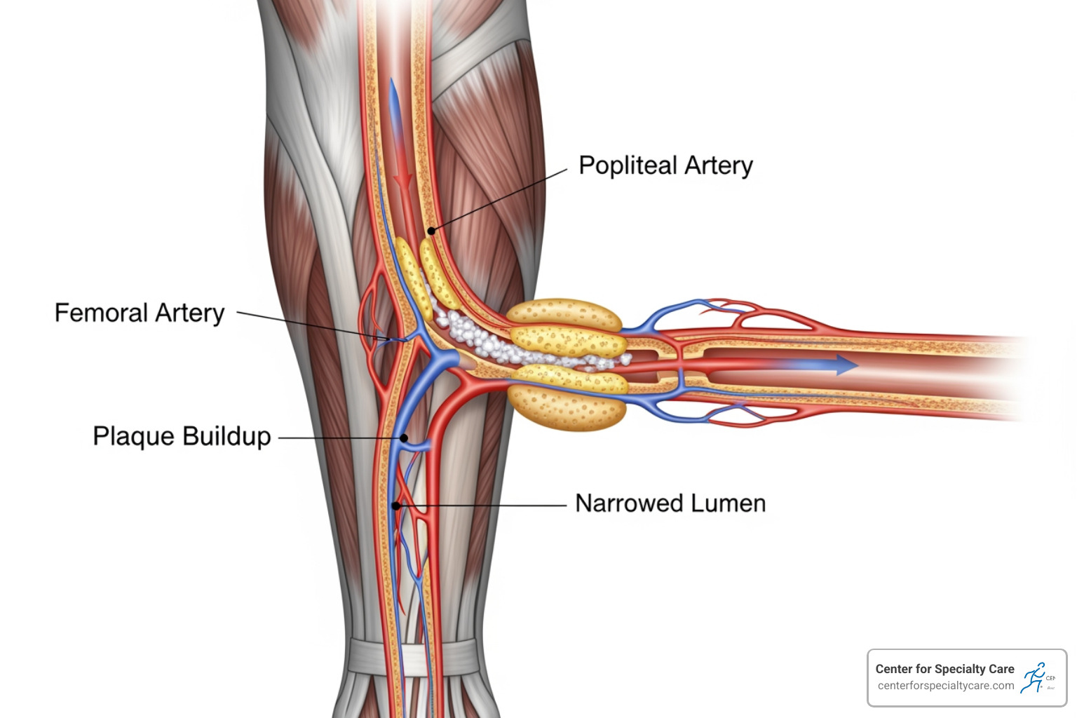 illustrating narrowed arteries in the lower leg - diabetic foot care