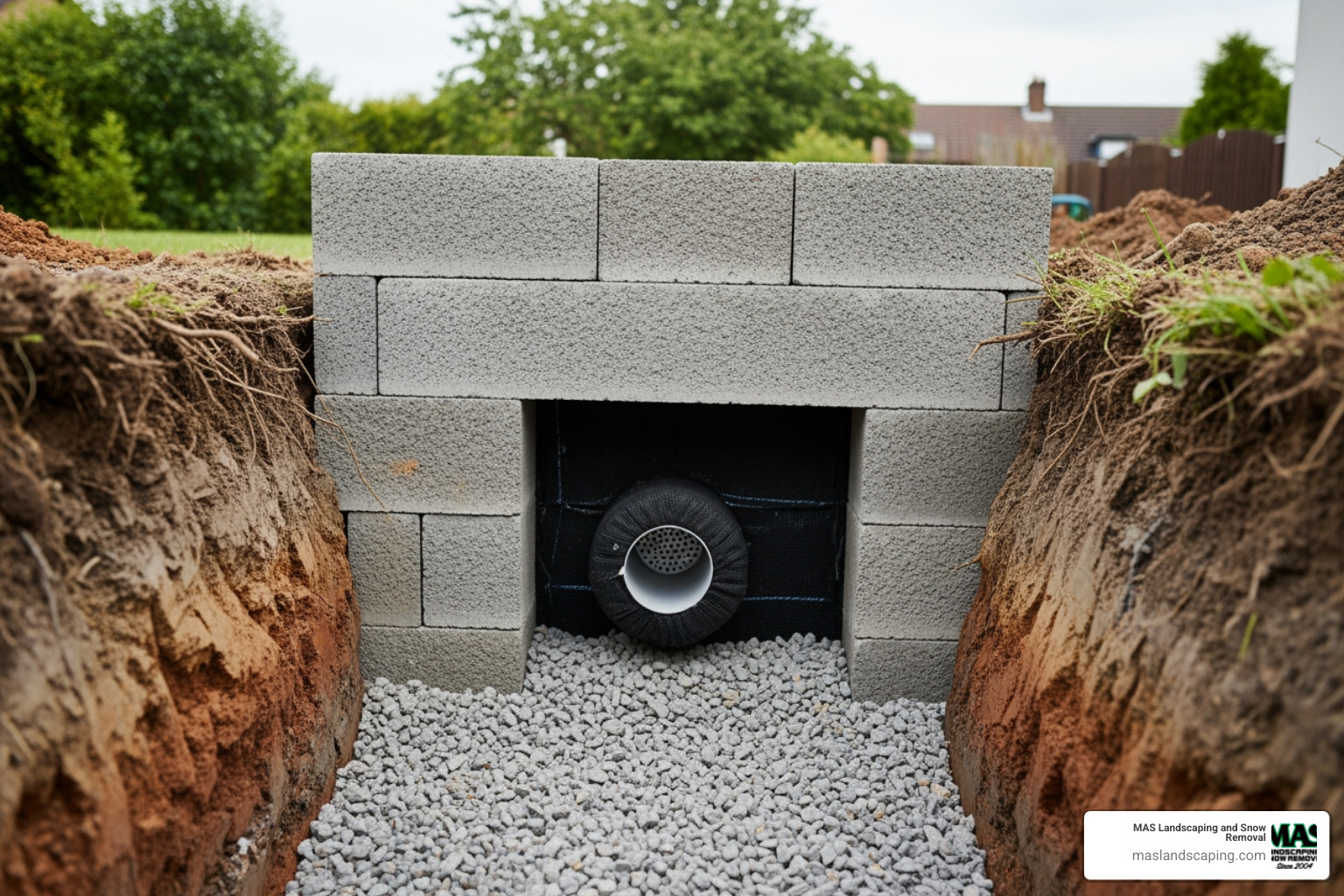 perforated drain pipe and gravel backfill behind the wall - concrete garden retaining wall