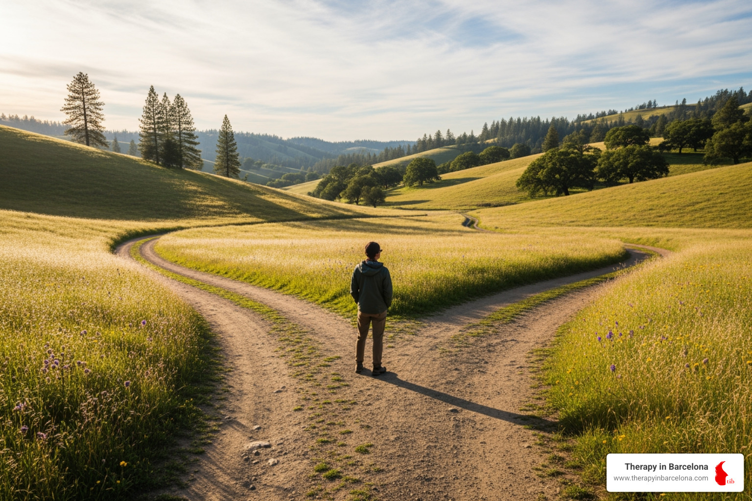 person at crossroads contemplating paths - EMDR therapy for anxiety