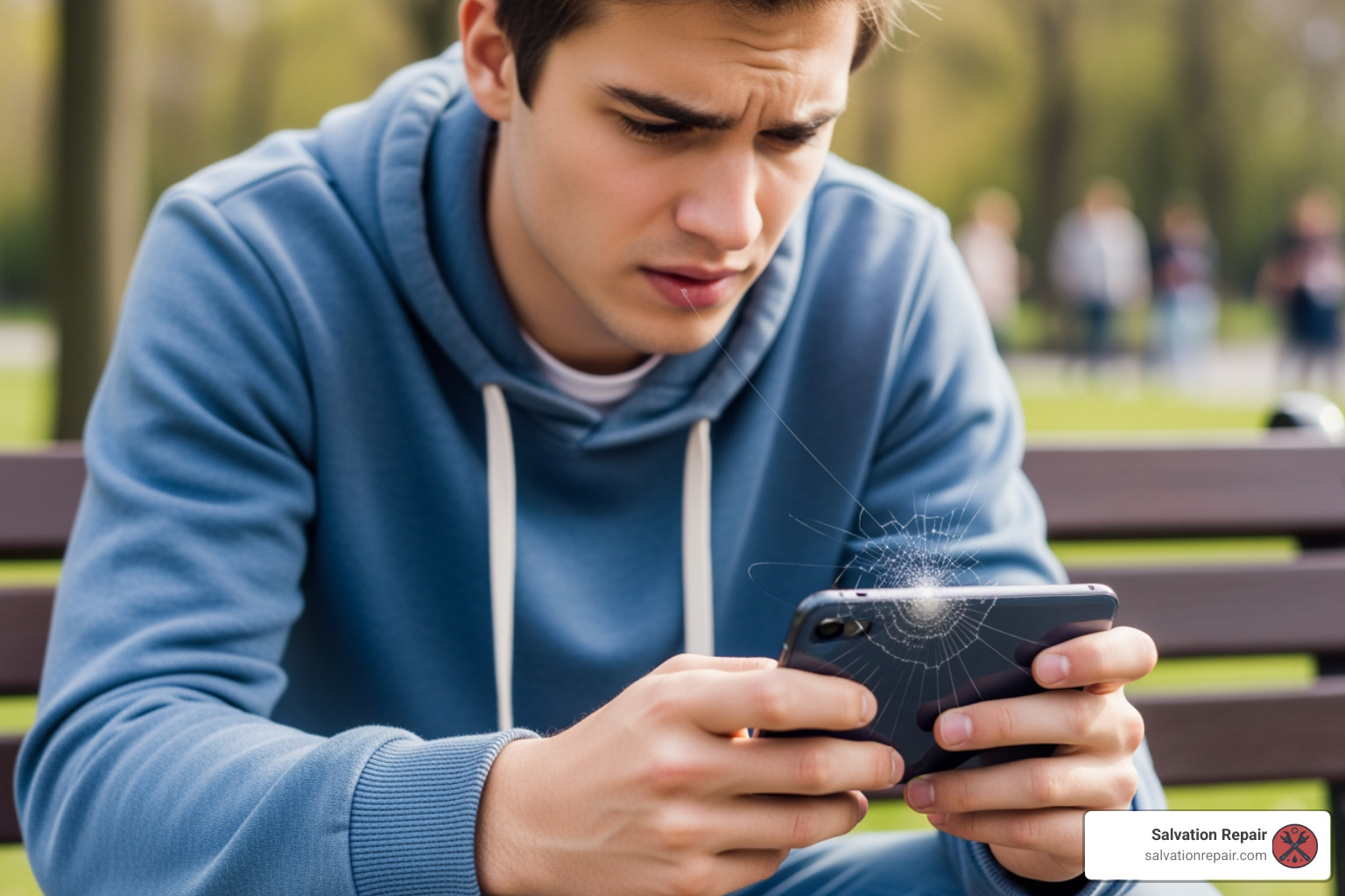 person looking at cracked phone screen - fix my phone near me person looking at cracked phone screen - fix my phone near me